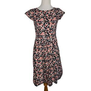 Run & Fly Womens Retro Twee Dress Lovebirds Rockabilly Black Floral Fit Flare 4